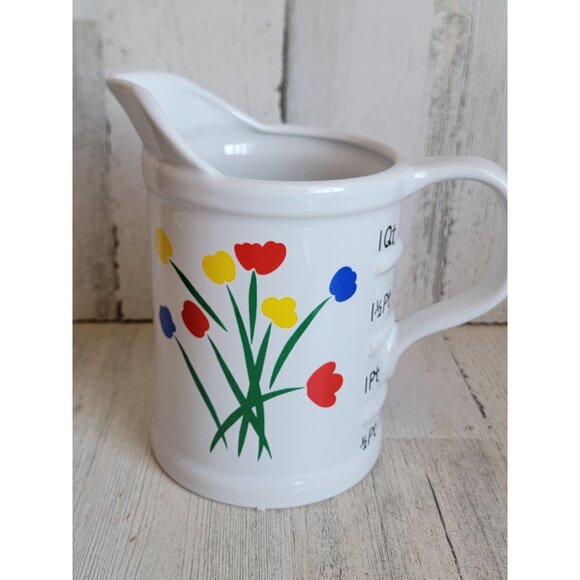 Tulips measuring cup ceramic large vintage flower home devor - Picture 6 of 7